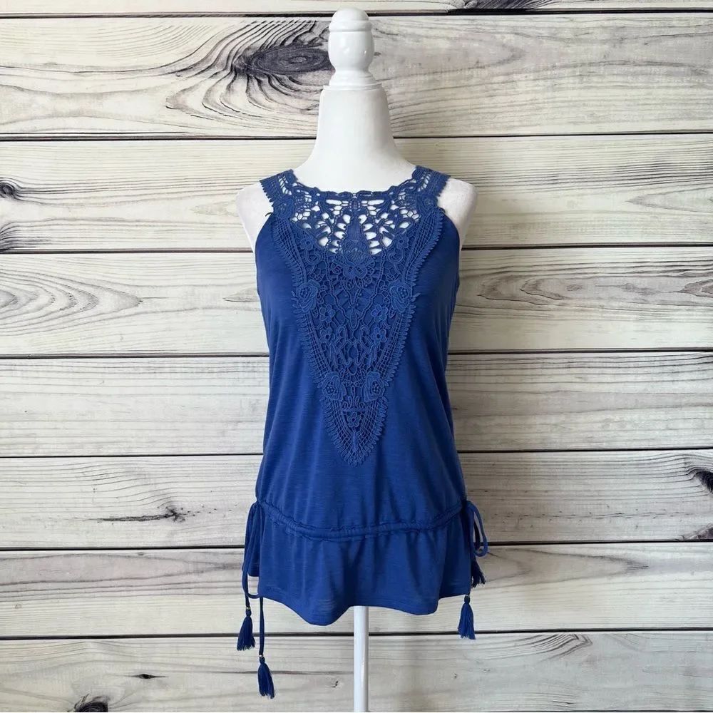 WHBM Blue-Purple Crochet Lace Drawstring Waist Tank Top